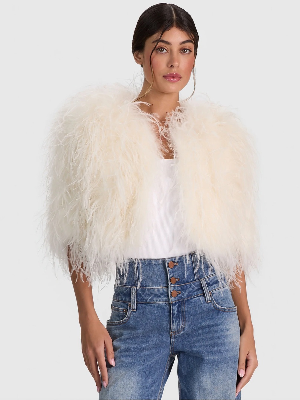 Kidman feathered Ivory Feather Crop Jacket -